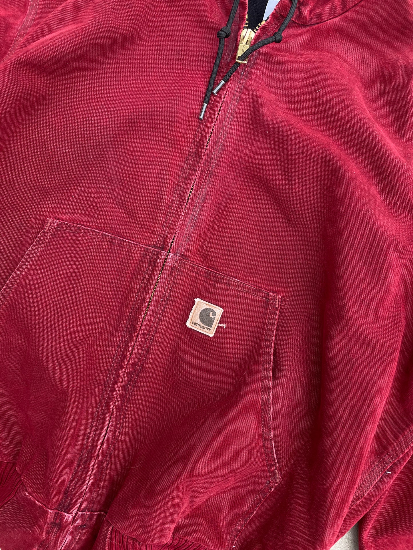 FADED WINE RED HOODED CARHARTT JACKET - 1990S