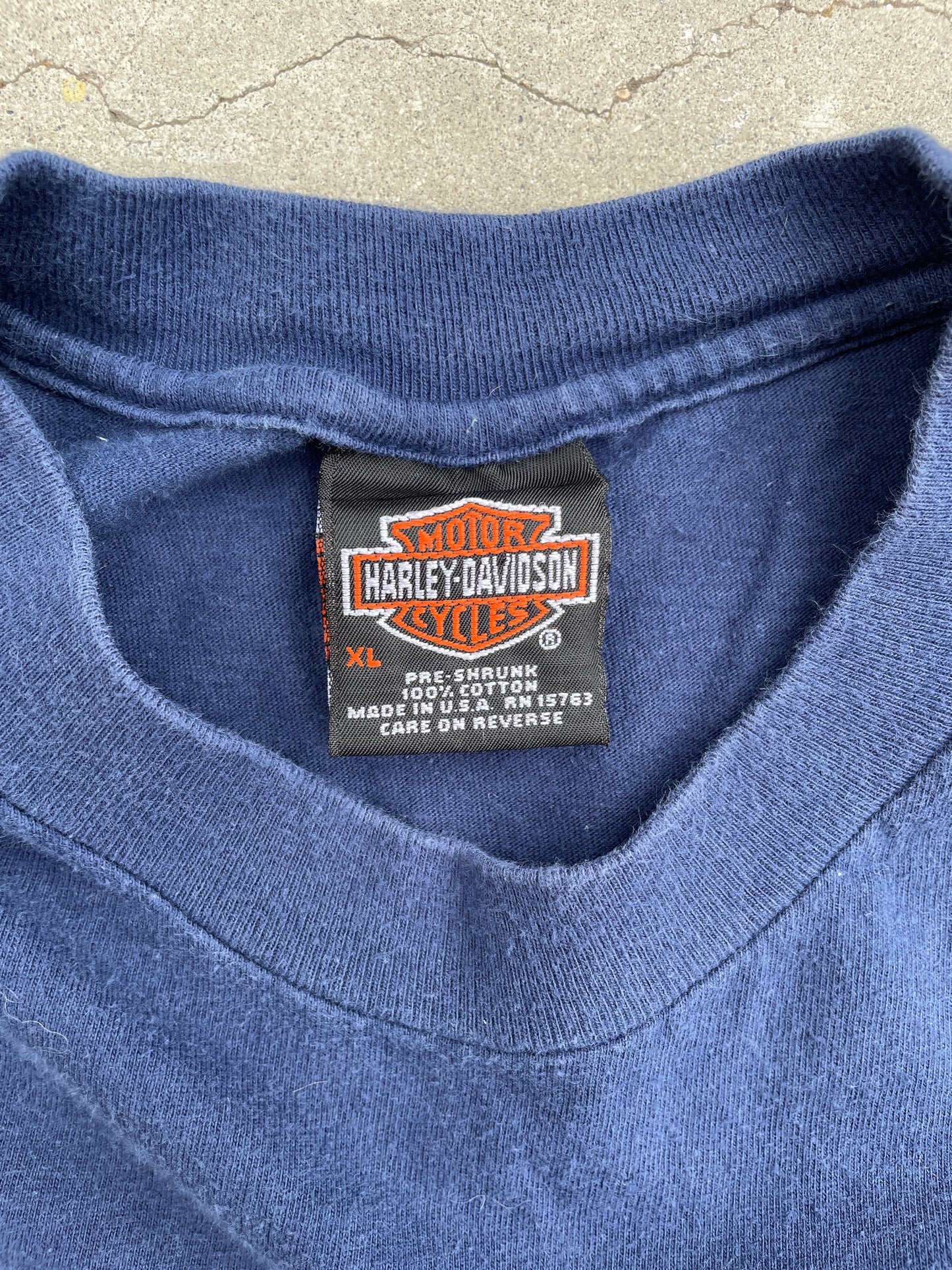 BLUE SCRIPT/CHROME HARLEY DAVIDSON SHIRT