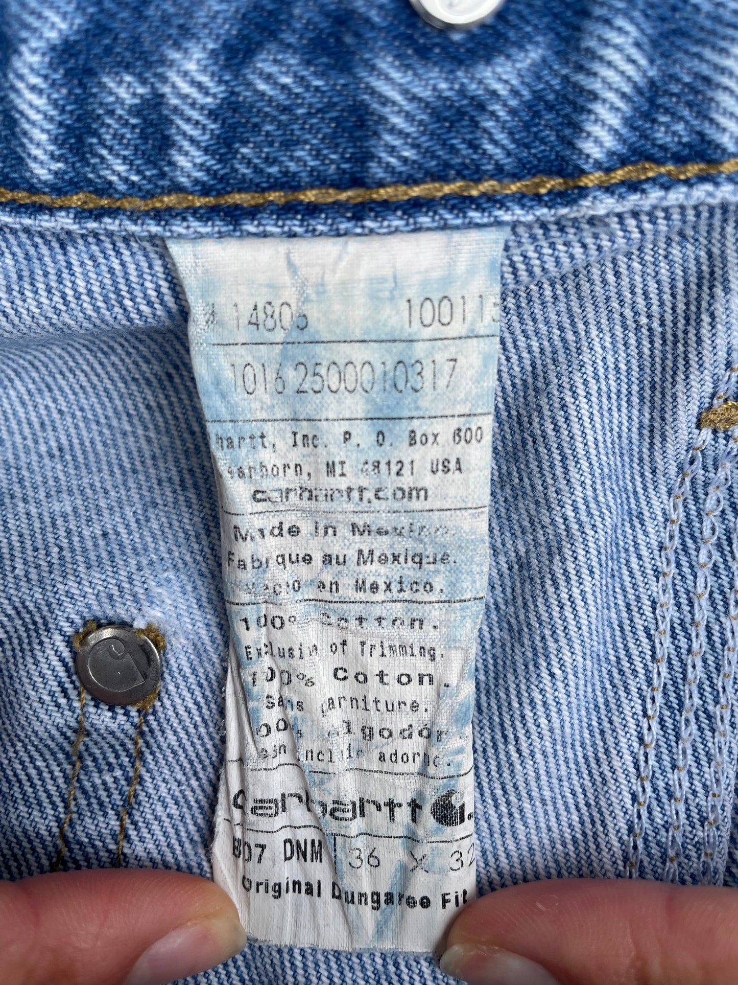 DISTRESSED DENIM CARHARTT DOUBLE KNEE PANTS