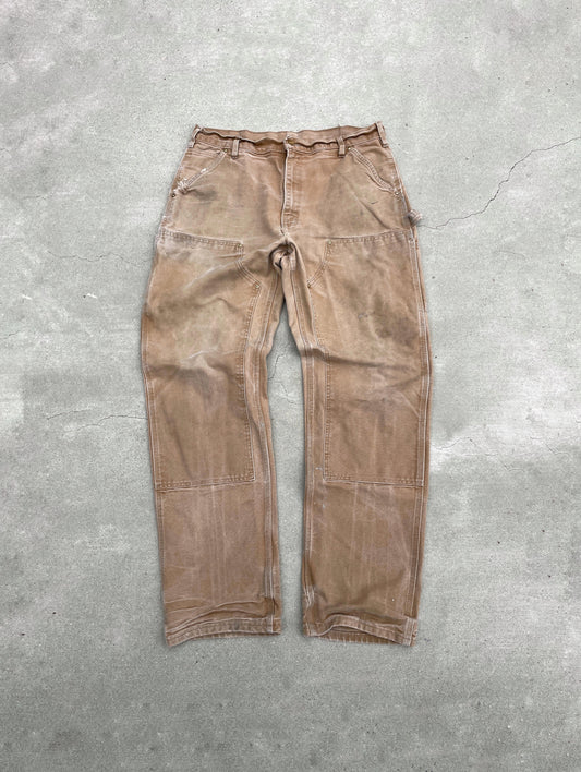 FADED KHAKI CARHARTT DOUBLE KNEE PANTS - 1990S