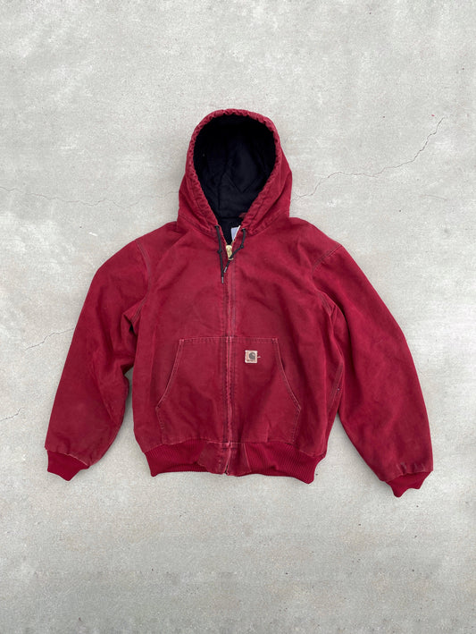 FADED WINE RED HOODED CARHARTT JACKET - 1990S