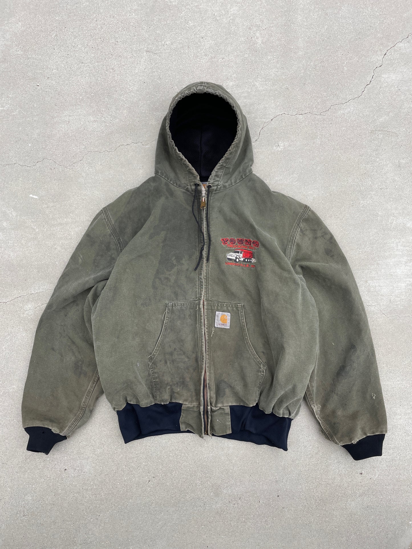 FADED OLIVE HOODED CARHARTT JACKET - 2000S