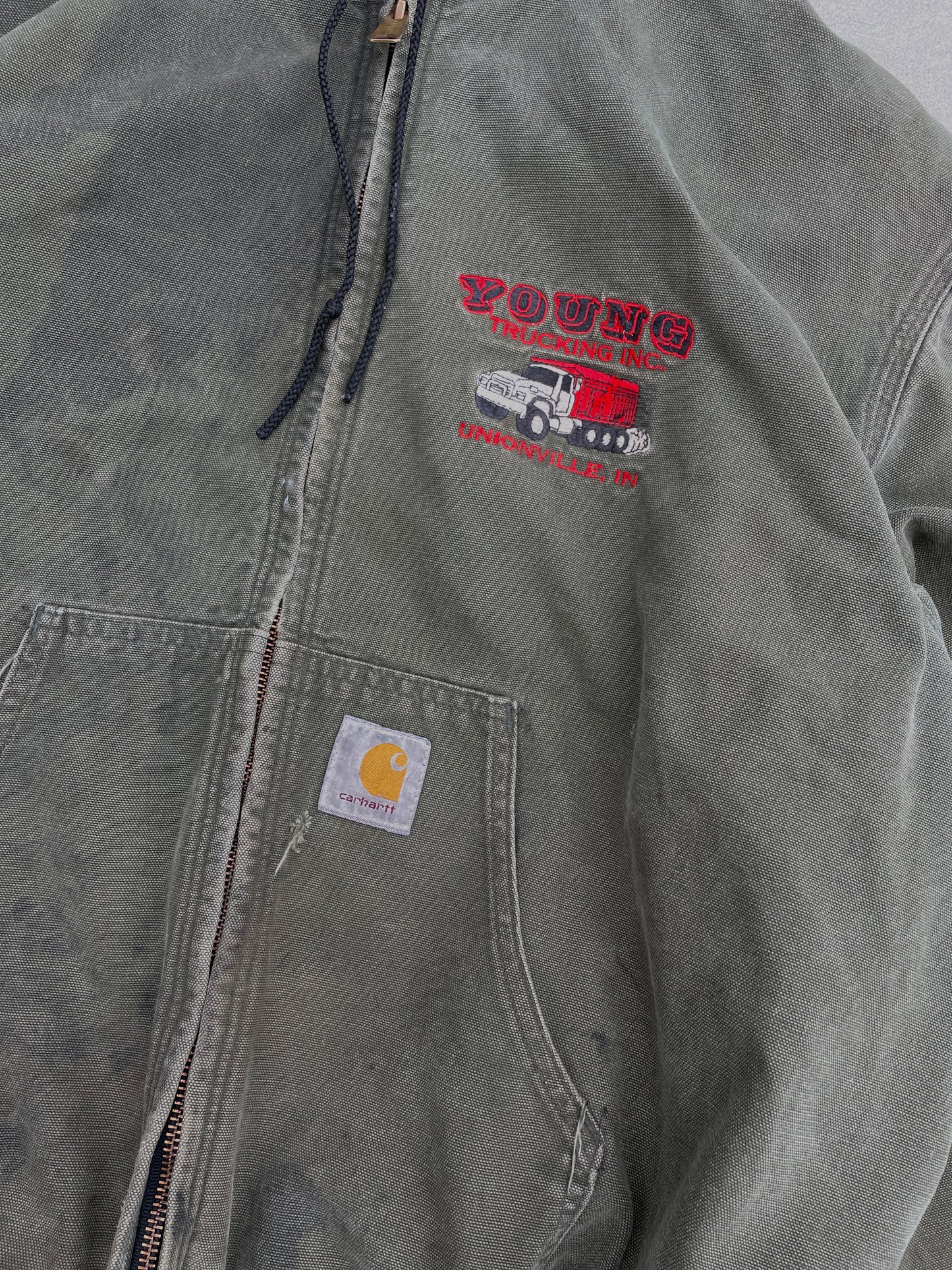 FADED OLIVE HOODED CARHARTT JACKET - 2000S