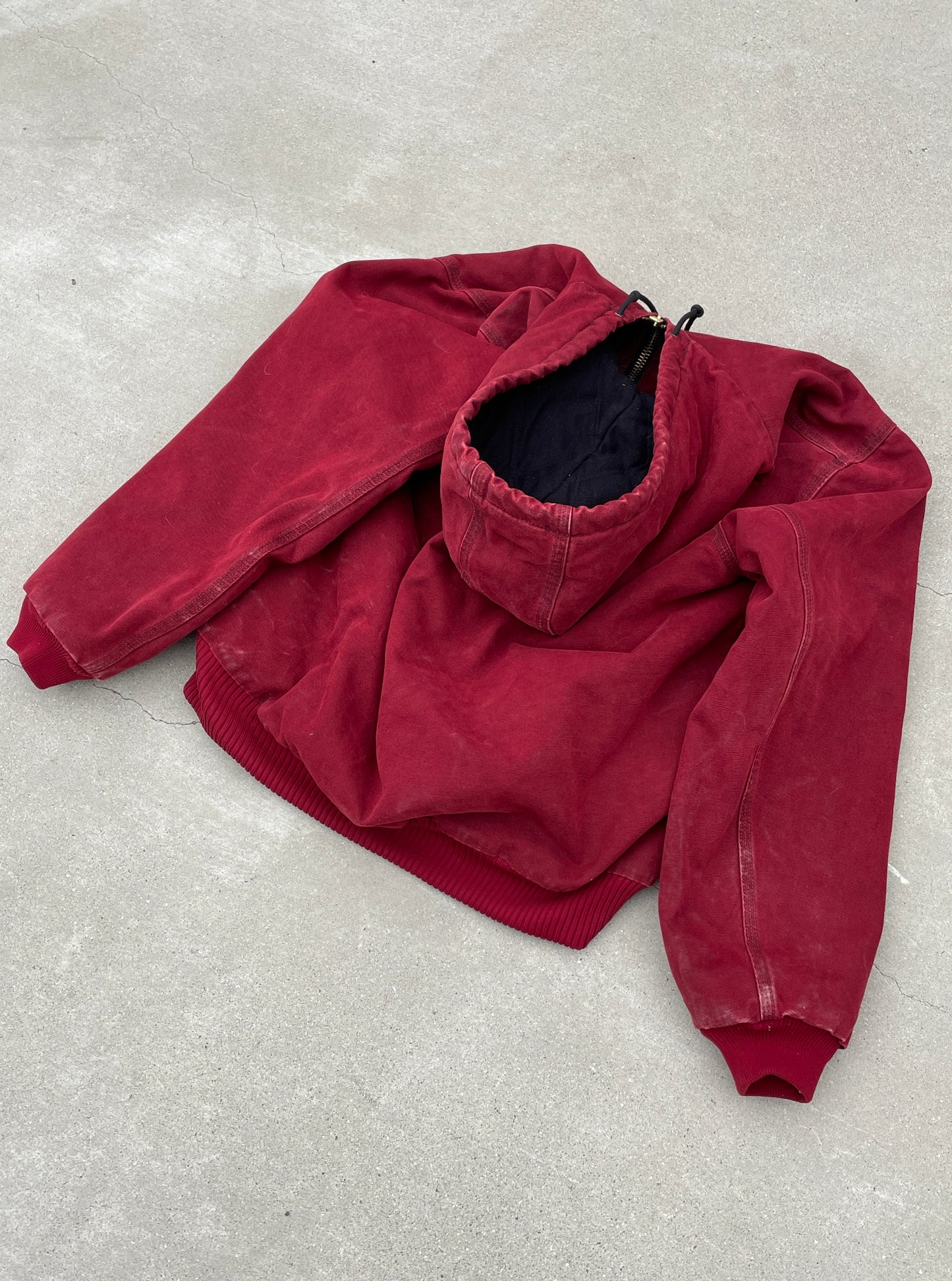 FADED WINE RED HOODED CARHARTT JACKET - 1990S