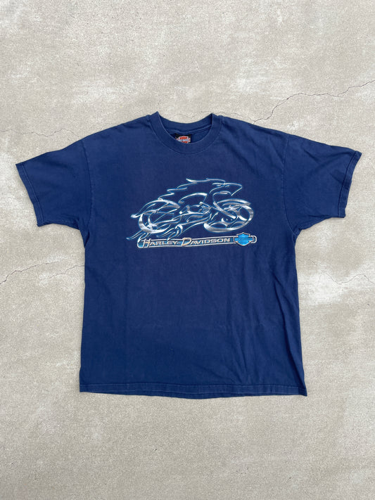 BLUE SCRIPT/CHROME HARLEY DAVIDSON SHIRT