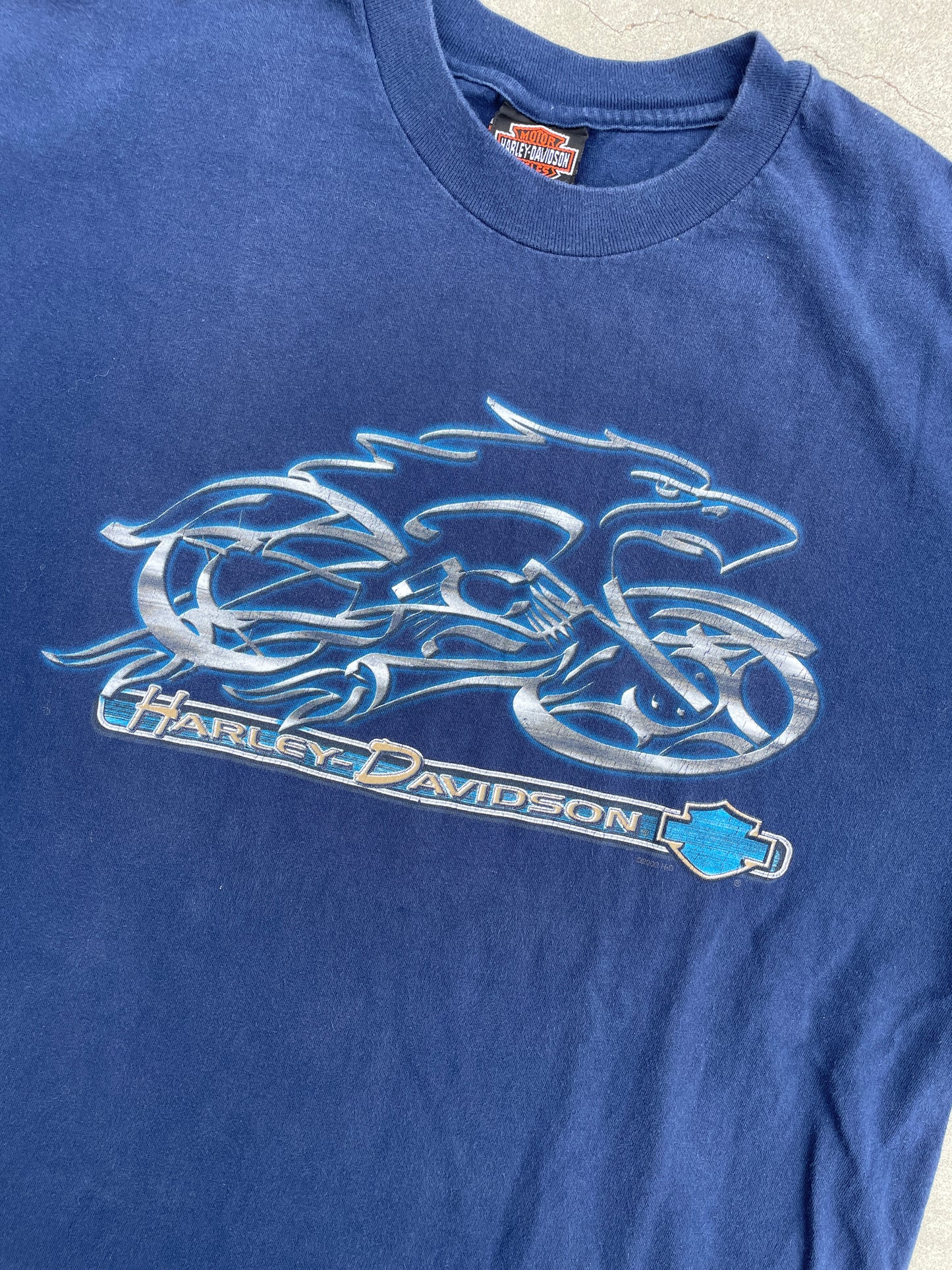 BLUE SCRIPT/CHROME HARLEY DAVIDSON SHIRT